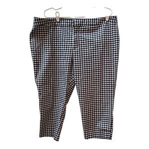 Gingham Cropped Pants, Checkered Ankle Trousers, Navy and White, Career Casual